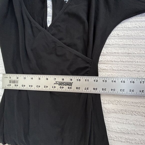 Patagonia Laurel Bay Ruched Knot Back Surplice Faux Wrap Dress Medium Black - Picture 6 of 7
